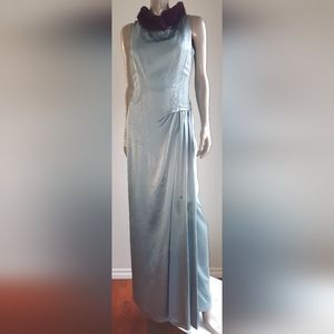 ●$2,994 CAROLINA HERRERA CELESTIA BLUE GOWN DYED MINK COLLAR US 6 M
